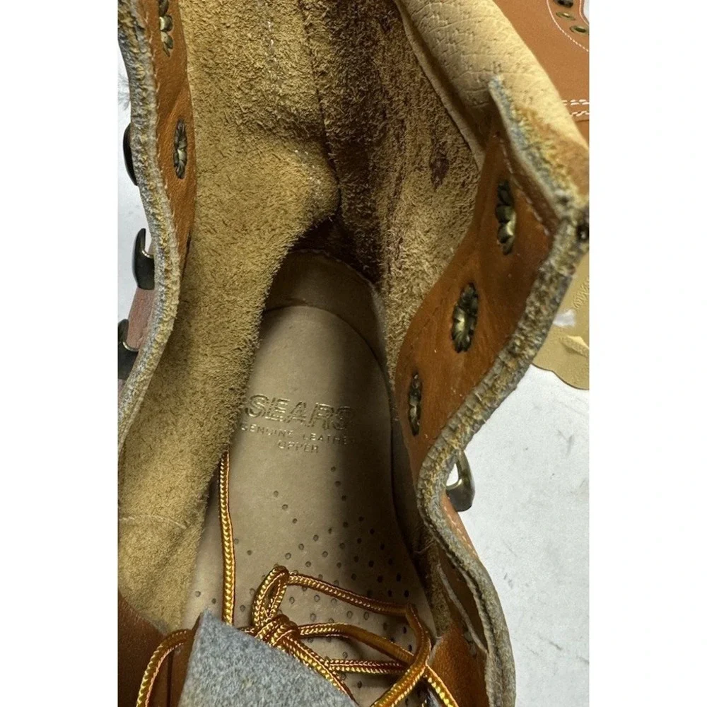 Vintage Sears Roebuck Moc Toe Work Boots Brown Leather Wedge 86259 Men's 10.5 EE